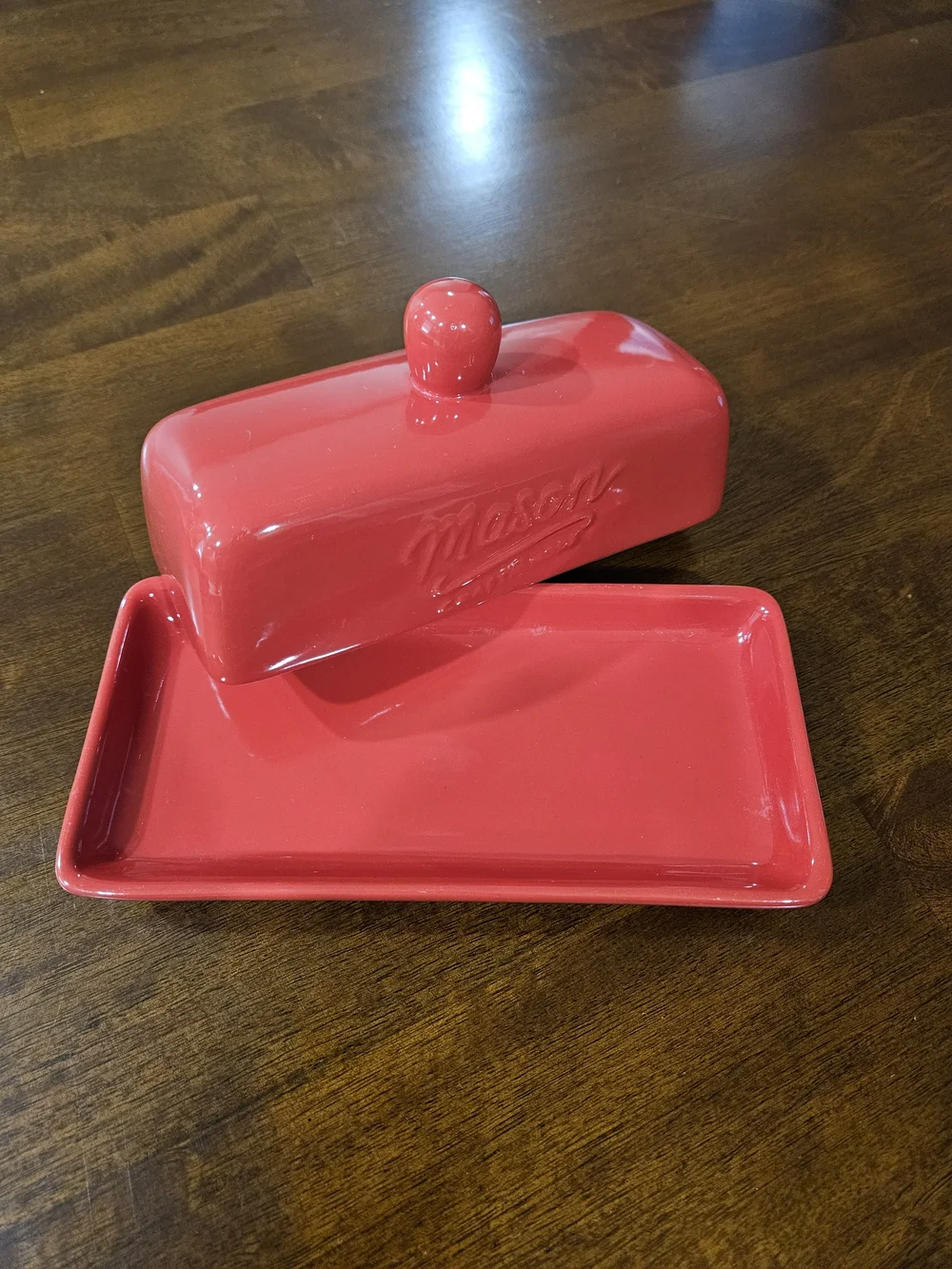 Mason Craft & More Ceramic Red Butter Dish with Lid / Spoon Rest Combo